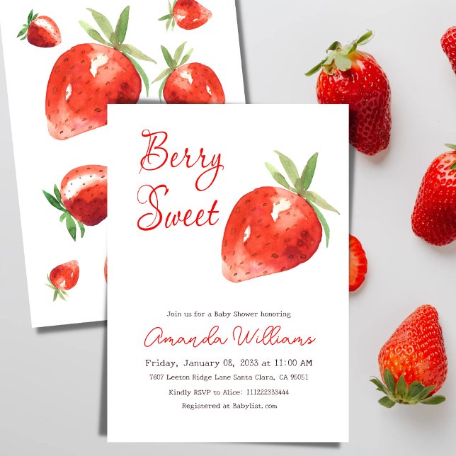 Invitation Baby shower sucré aux fraises moderne (Créateur téléchargé)