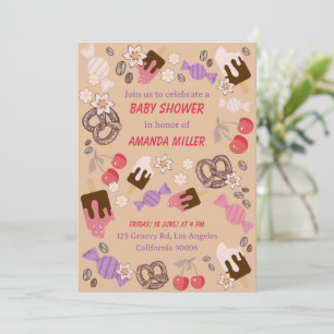 Invitation Baby shower sucré et salé Traitements Motif beige