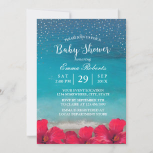 Invitation Baby shower Summer Beach Tropical Floral Confetti