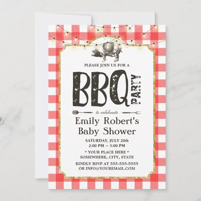 Invitation Baby shower Summer Pig Roast BBQ Party (Devant)