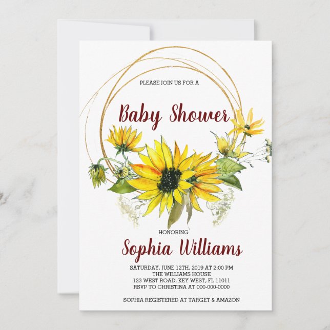 Invitation Baby shower SunFlowers et Boho (Devant)