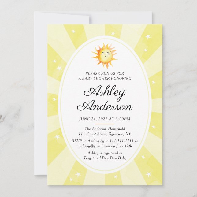 Invitation Baby shower Sunshine (Devant)