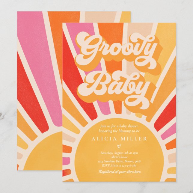 Invitation Baby shower Sunshine Boho Retro super pour bébé (Devant / Derrière)