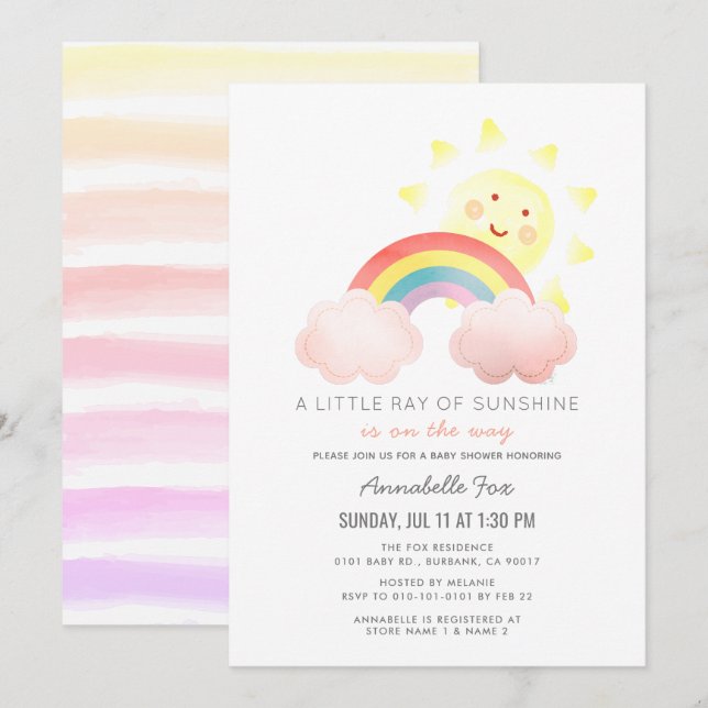Invitation Baby shower Sunshine & Rainbow (Devant / Derrière)