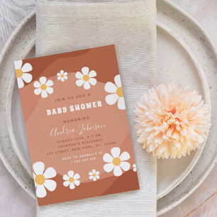 Invitation Baby shower super en terre cuite rétro Boho Daisy