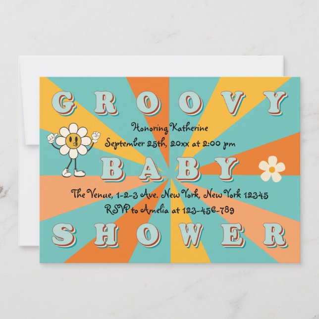 Invitation Baby shower Super les années 70 rétro (Devant)