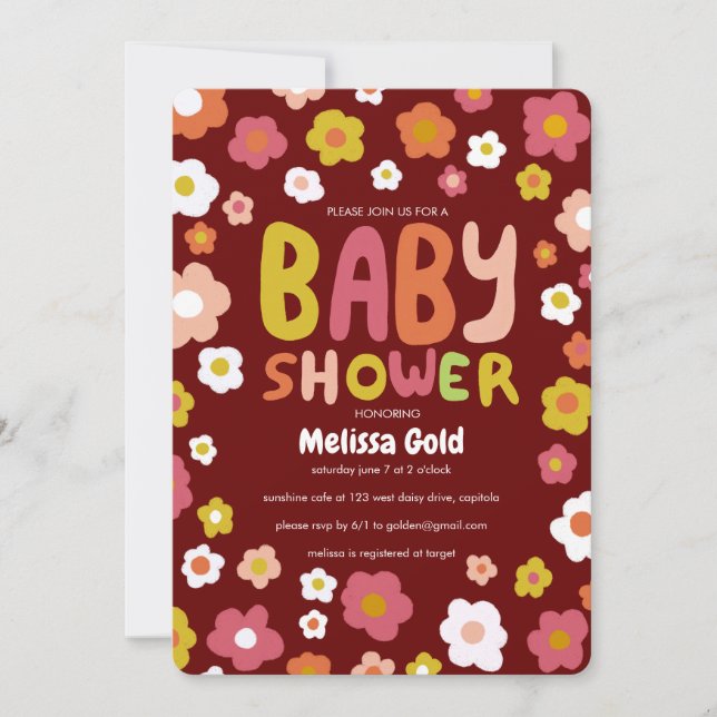 Invitation BABY SHOWER Super marguerites Floral PERSONNALISÉ (Devant)