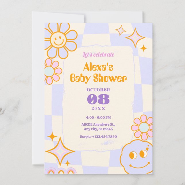 Invitation Baby shower Super Pastel Colours Retro (Devant)