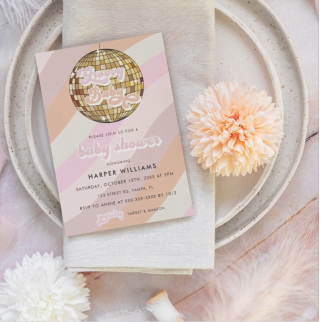 Invitation Baby shower Super rose Retro (Créateur téléchargé)