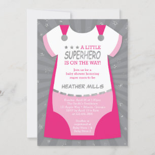 Invitation Baby shower Superhero Invitation, Rose, Argent Inv
