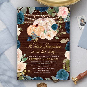 Invitation Baby Shower sur le thème de la citrouille fleurie 