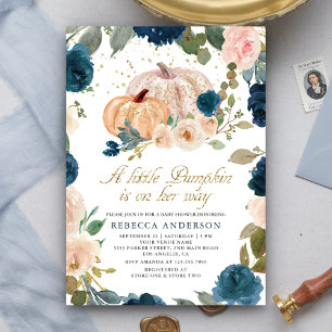 Invitation Baby Shower sur le thème de la citrouille florale 