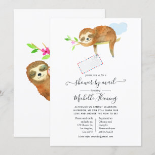 Invitation Baby Shower sur le thème de la paresse à l'aquarel