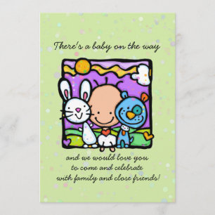 Invitation baby shower surprise.Bunny.Puppy.Hearts