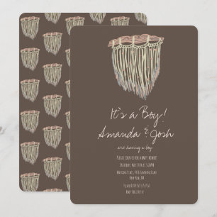 Invitation Baby Shower Suspension Macramé Rustique Bohème