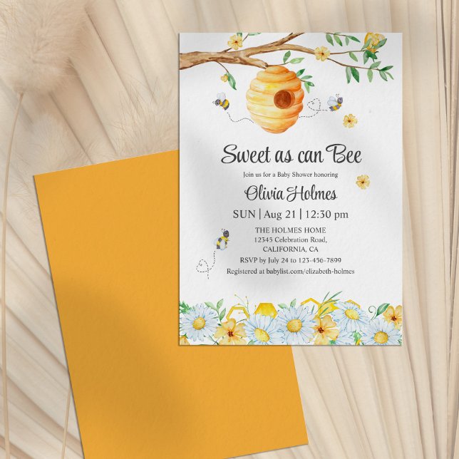 Invitation Baby shower "Sweet as can Bee" ("Sweet as can Bee" Baby Shower Invitation)