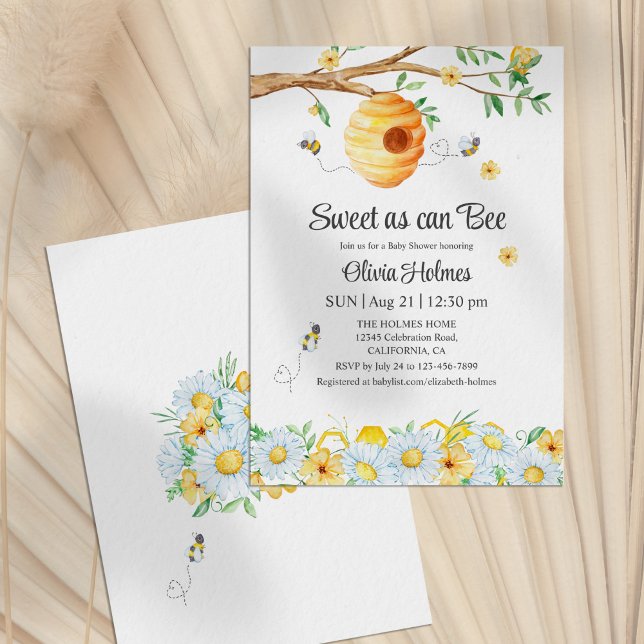 Invitation Baby shower "Sweet as can Bee" ("Sweet as can Bee" Baby Shower Invitation on a neutral background)