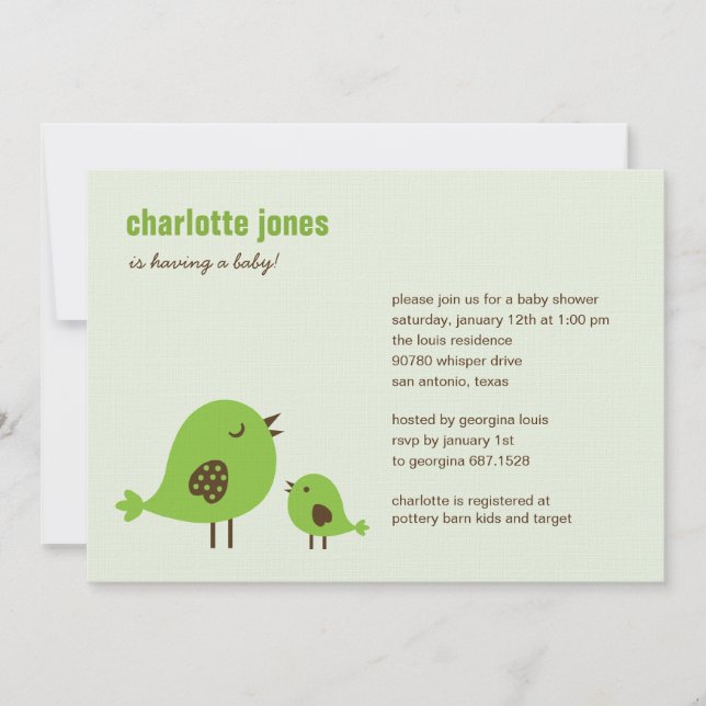 Invitation Baby shower Sweet Chicks - Green (Devant)