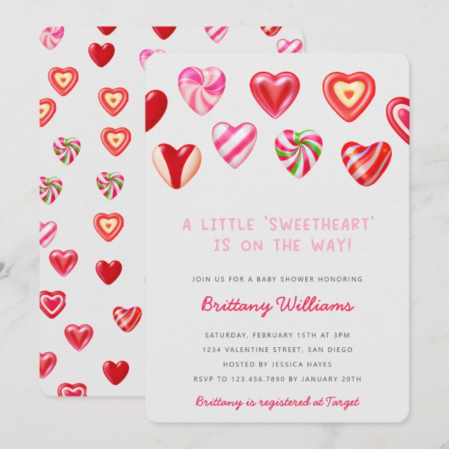 Invitation Baby shower Sweet Hearts (Devant / Derrière)