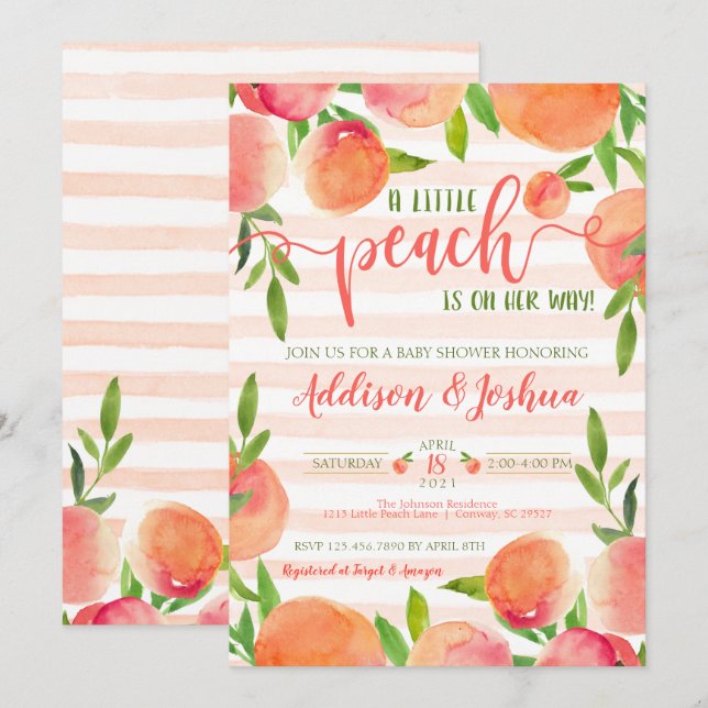 Invitation Baby shower Sweet Little Peach (Devant / Derrière)