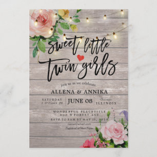Invitation Baby shower Sweet Petites Filles jumelles Fleurs b