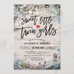Invitation Baby shower Sweet Petites Filles jumelles Fleurs b