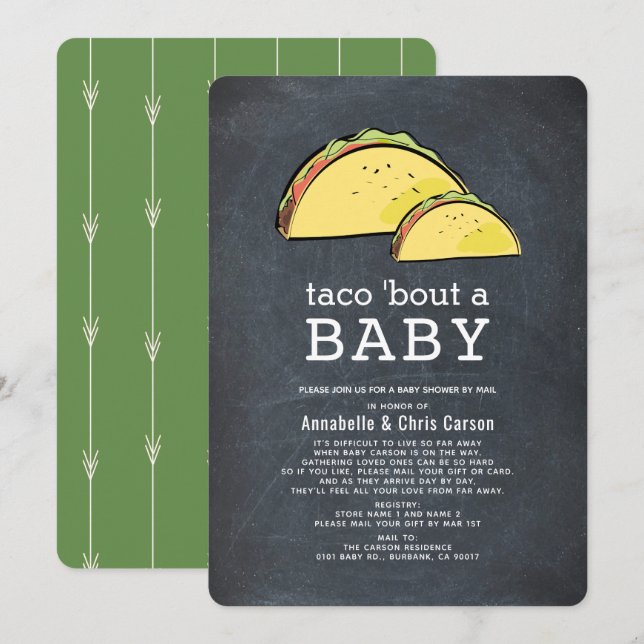 Invitation Baby shower Taco Bout Fiesta Chalkboard par courri (Devant / Derrière)