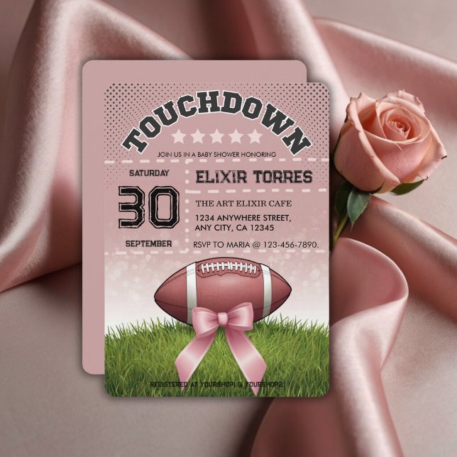 Invitation Baby shower tactile de football à ruban rose (Créateur téléchargé)