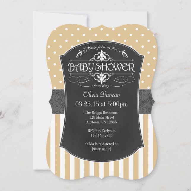 Invitation Baby shower Tan Brown Gris (Devant)