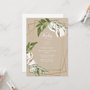 Invitation Baby shower Tan en coton géométrique