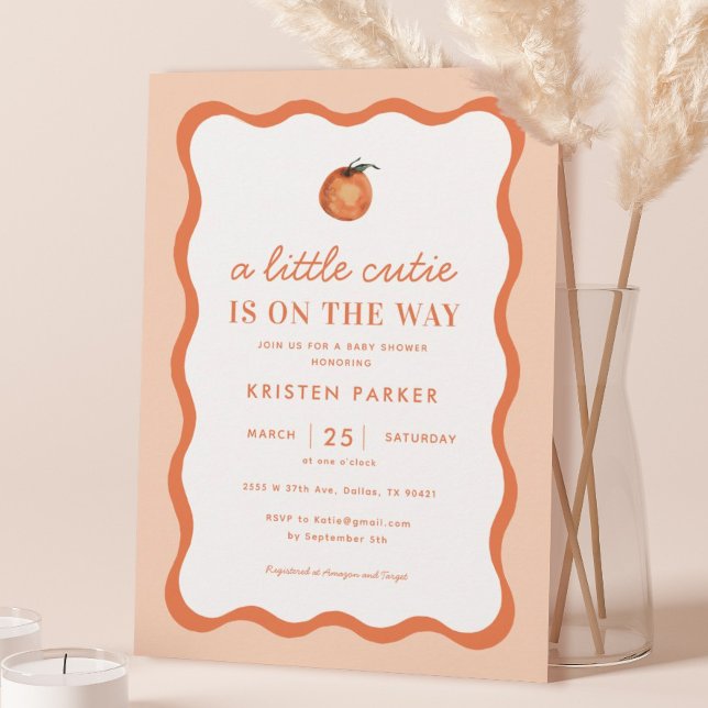 Invitation Baby shower Tangerine de Little Cutie orange (Créateur téléchargé)