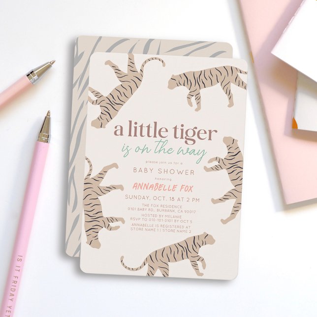 Invitation Baby shower Taupe moderne Petit Tiger (Créateur téléchargé)
