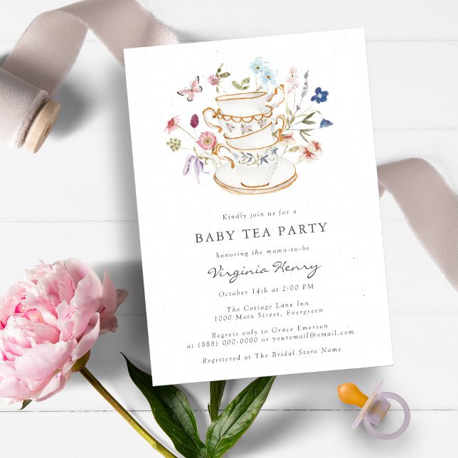 Invitation Baby shower Tea Party (Beautiful Wildflower Baby Shower Tea Party Invitation by Painted Paperie)