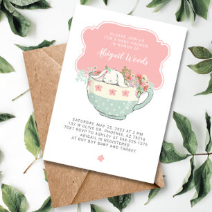 Invitation Baby shower Tea Party Lapin blanc