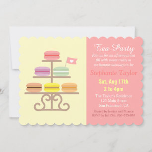 Invitation Baby Shower Tea Party Macarons Français, Rose Sucr