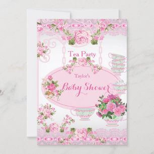 Invitation Baby shower Tea Party Vintage dentelle rose Floral