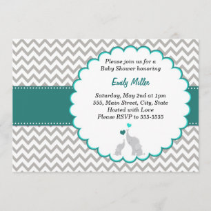 Invitation Baby shower Teal unisexe d'invitation d'éléphant