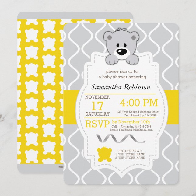 Invitation Baby shower Teddy Bear (Devant / Derrière)