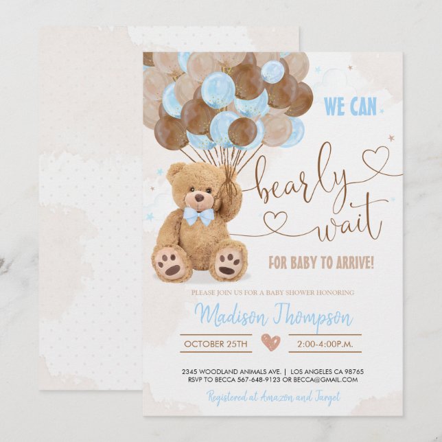 Invitation Baby shower Teddy Bear (Devant / Derrière)
