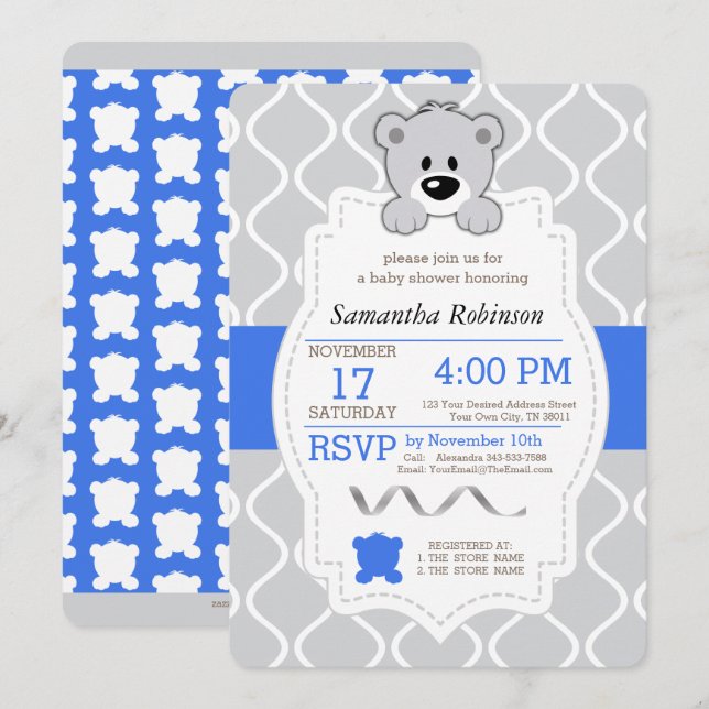 Invitation Baby shower Teddy Bear (Devant / Derrière)
