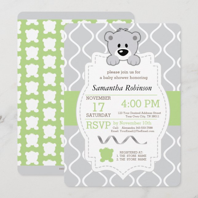 Invitation Baby shower Teddy Bear (Devant / Derrière)