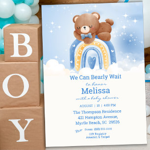 Invitation Baby shower Teddy Bear Rainbow Boys