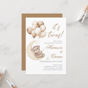Invitation Baby shower Teddy Bear Twins