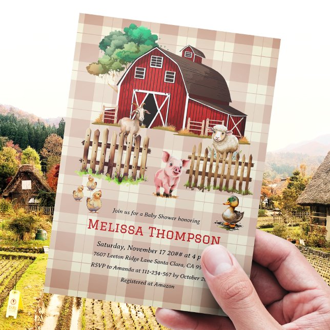 Invitation Baby shower tendance Barnyard Farm Animaux (Créateur téléchargé)
