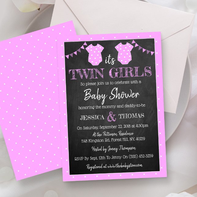 Invitation Baby shower tendance Chalkboard Twin Girls (Créateur téléchargé)