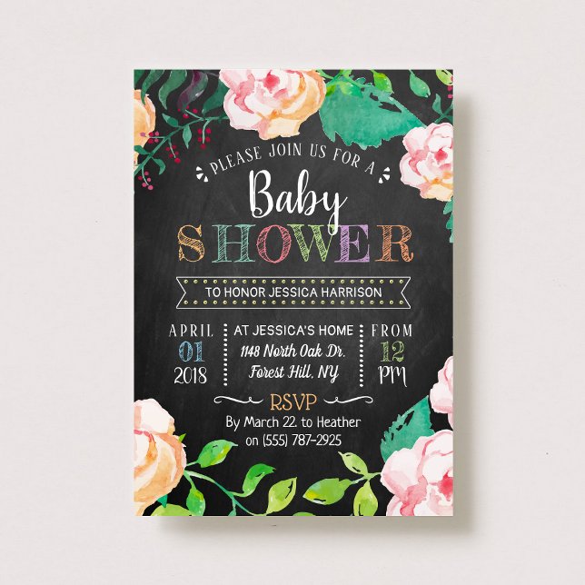 Invitation Baby shower tendance de typographie florale de pri (Créateur téléchargé)