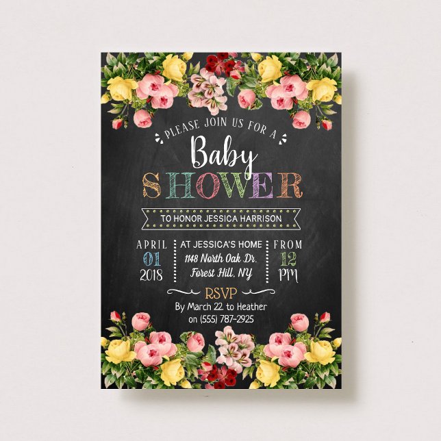 Invitation Baby shower tendance de typographie florale de pri (Créateur téléchargé)