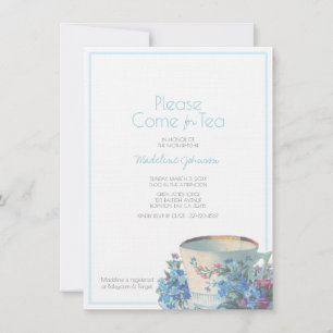 Invitation baby shower thé vintage élégant bleu
