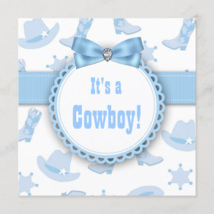 Invitation Baby Shower Thème Cow-Boy Bleu pour Garçon