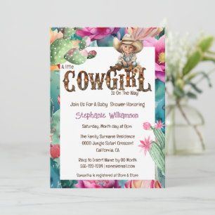 Invitation Baby shower thème cowgirl fille au cactus